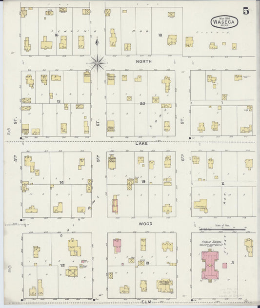 Sanborn Fire Insurance Map from Waseca, Waseca County, Minnesota (1894), Sheet #0005 - Historic Sanborn Fire Insurance Map Print, vintage old map wall art, antique decor, genealogy gift, Minnesota Minnesota map