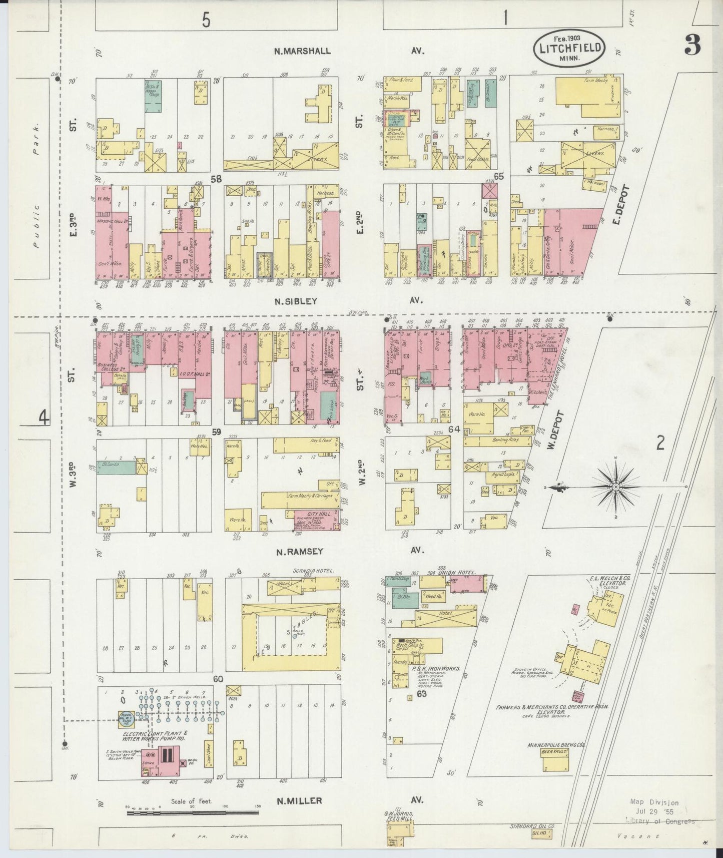 Sanborn Fire Insurance Map from Litchfield, Meeker County, Minnesota (1903), Sheet #0003 - Complete Map Set gallery image, historic Sanborn map, vintage wall art, Minnesota Minnesota