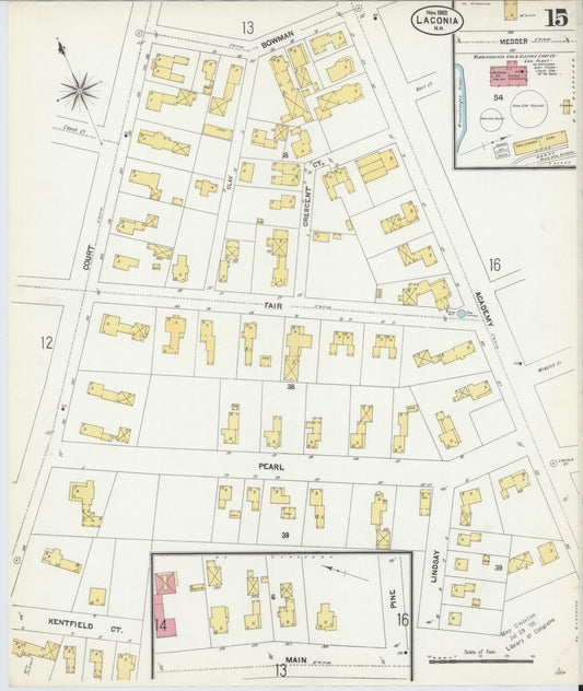 Sanborn Fire Insurance Map from Laconia, Belknap County, New Hampshire (1902), Sheet #0015 - Historic Sanborn Fire Insurance Map Print, vintage old map wall art, antique decor, genealogy gift, New Hampshire New Hampshire map