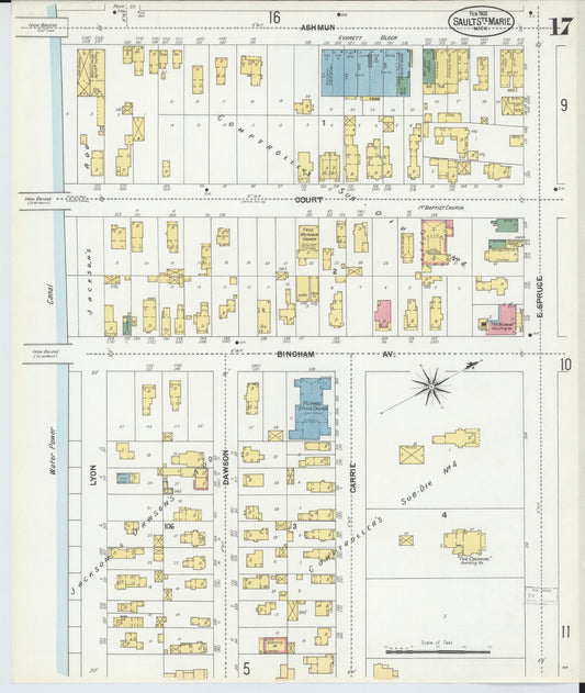 Sanborn Fire Insurance Map from Sault Sainte Marie, Chippewa County, Michigan (1902), Sheet #0017 - Historic Sanborn Fire Insurance Map Print, vintage old map wall art, antique decor, genealogy gift, Michigan Michigan map