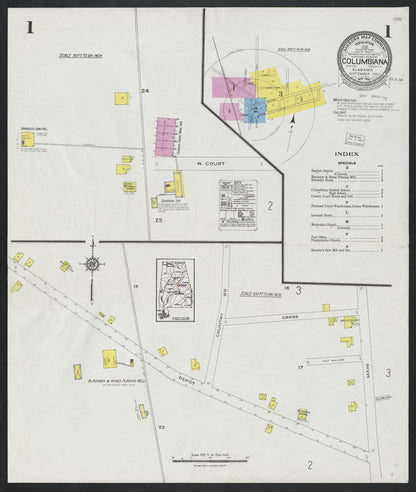 Sanborn Fire Insurance Map from Columbiana, Shelby County, Alabama (1923), Sheet #0001 - Complete Map Set gallery image, historic Sanborn map, vintage wall art, Alabama Alabama