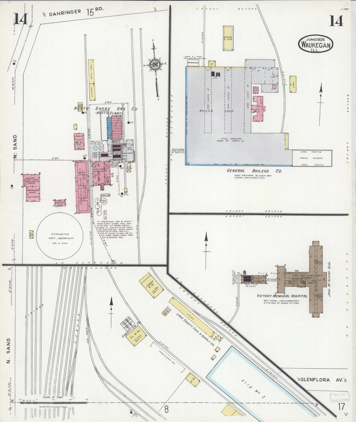 Sanborn Fire Insurance Map from Waukegan, Lake County, Illinois (1924), Sheet #0014 - Complete Map Set gallery image, historic Sanborn map, vintage wall art, Illinois Illinois