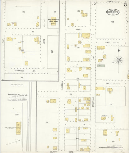 Sanborn Fire Insurance Map from Hood River, Hood River County, Oregon (1905), Sheet #0005 - Complete Map Set gallery image, historic Sanborn map, vintage wall art, Oregon Oregon