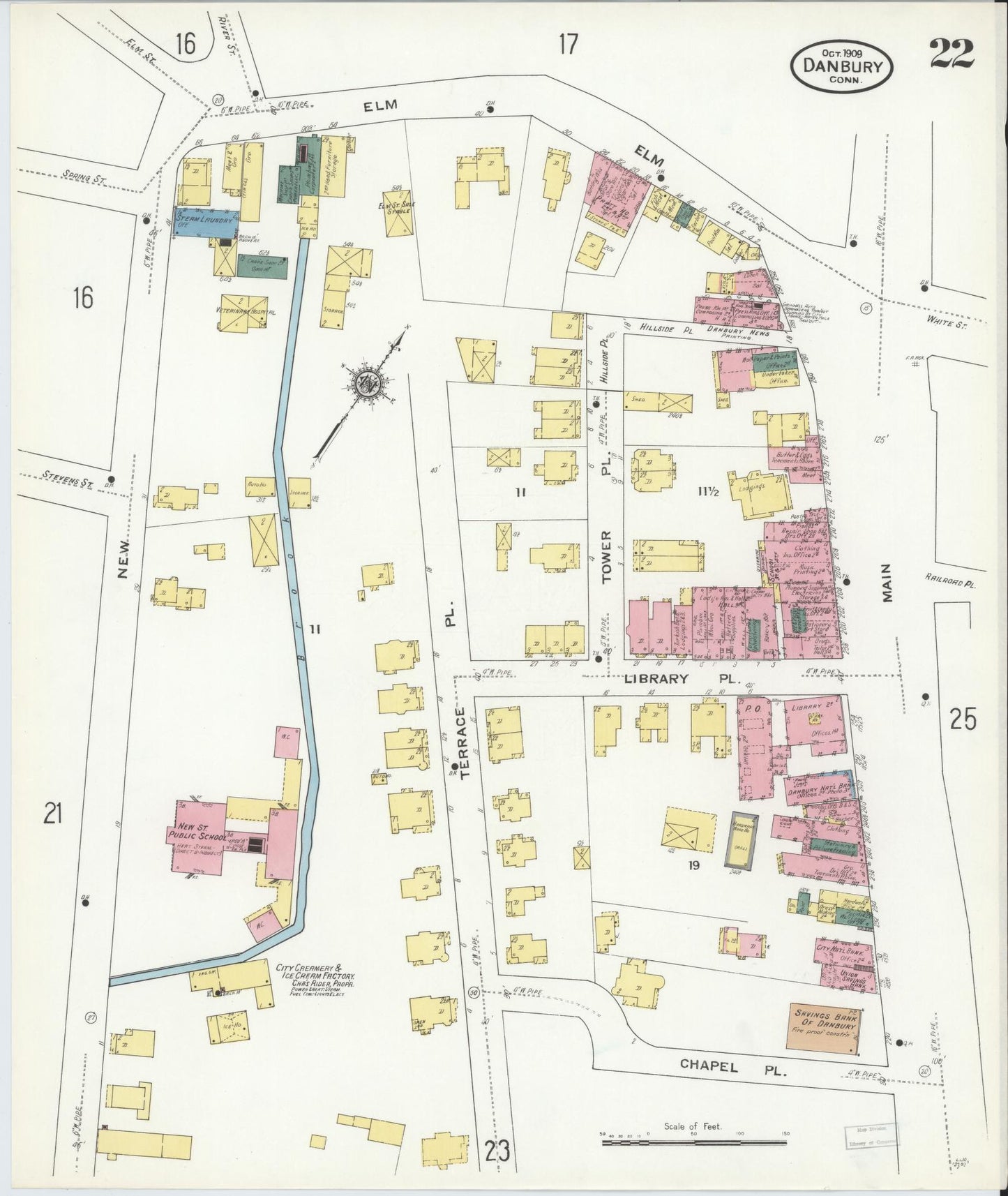 Sanborn Fire Insurance Map from Danbury, Fairfield County, Connecticut (1909), Sheet #0022 - Complete Map Set gallery image, historic Sanborn map, vintage wall art, Connecticut Connecticut