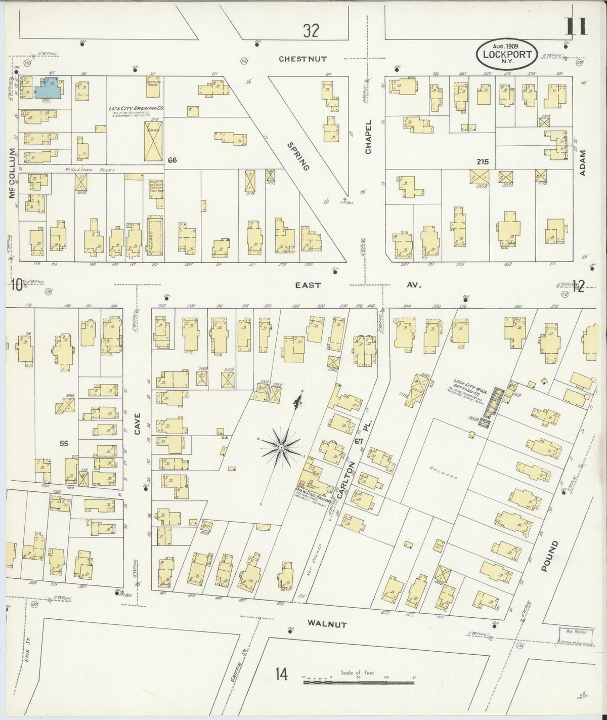 Sanborn Fire Insurance Map from Lockport, Niagara County, New York (1909), Sheet #0011 - Historic Sanborn Fire Insurance Map Print, vintage old map wall art, antique decor, genealogy gift, New York New York map