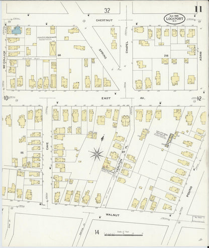 Sanborn Fire Insurance Map from Lockport, Niagara County, New York (1909), Sheet #0011 - Historic Sanborn Fire Insurance Map Print, vintage old map wall art, antique decor, genealogy gift, New York New York map