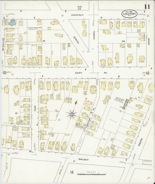 Sanborn Fire Insurance Map from Lockport, Niagara County, New York (1909), Sheet #0011 - Historic Sanborn Fire Insurance Map Print, vintage old map wall art, antique decor, genealogy gift, New York New York map