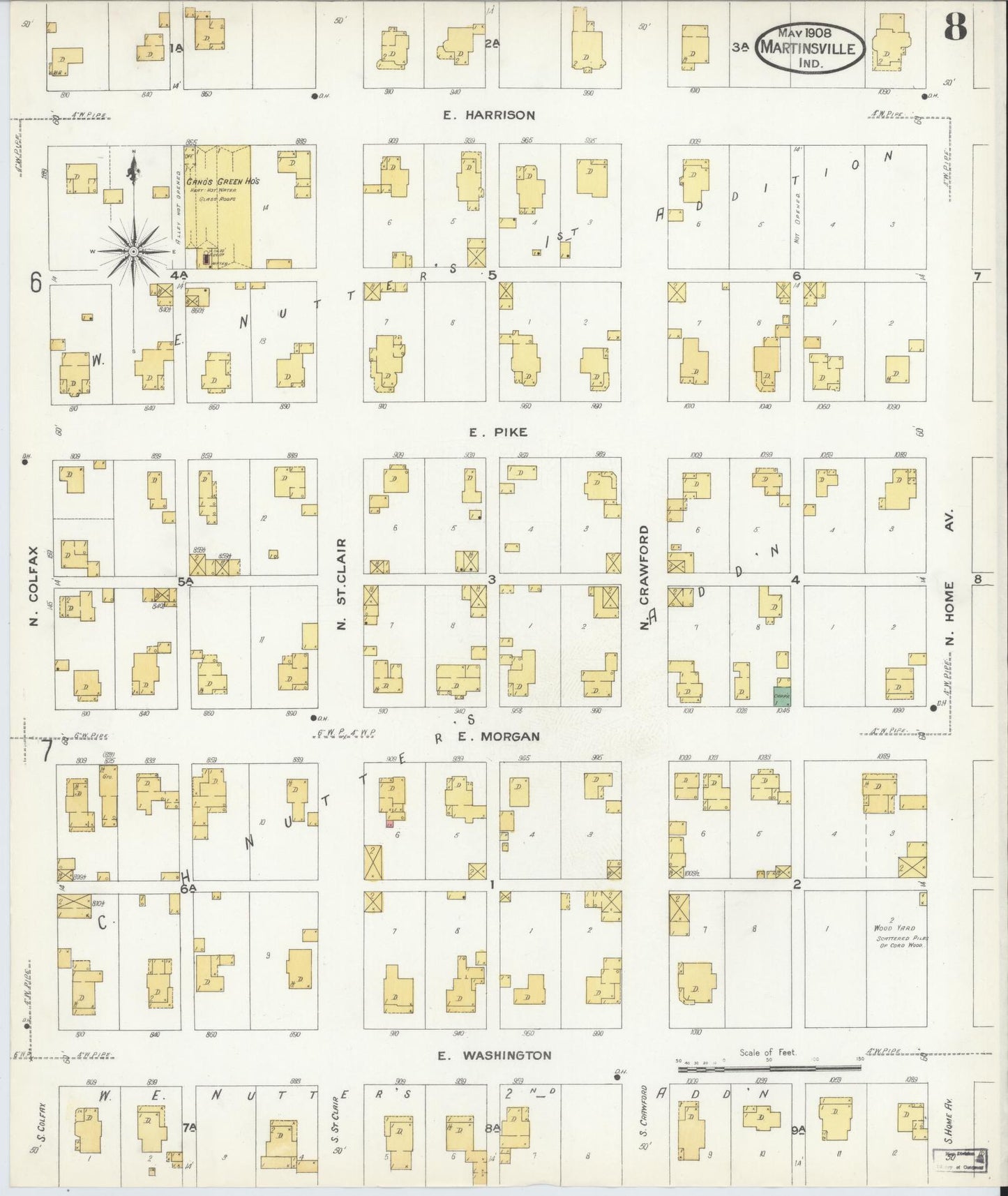 Sanborn Fire Insurance Map from Martinsville, Morgan County, Indiana (1908), Sheet #0008 - Complete Map Set gallery image, historic Sanborn map, vintage wall art, Indiana Indiana