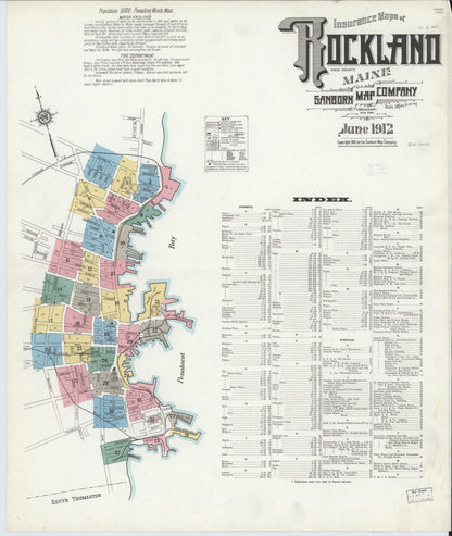Sanborn Fire Insurance Map from Rockland, Knox County, Maine (1912), Sheet #0001 - Complete Map Set gallery image, historic Sanborn map, vintage wall art, Maine Maine