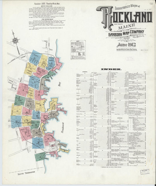 Sanborn Fire Insurance Map from Rockland, Knox County, Maine (1912), Sheet #0001 - Complete Map Set gallery image, historic Sanborn map, vintage wall art, Maine Maine