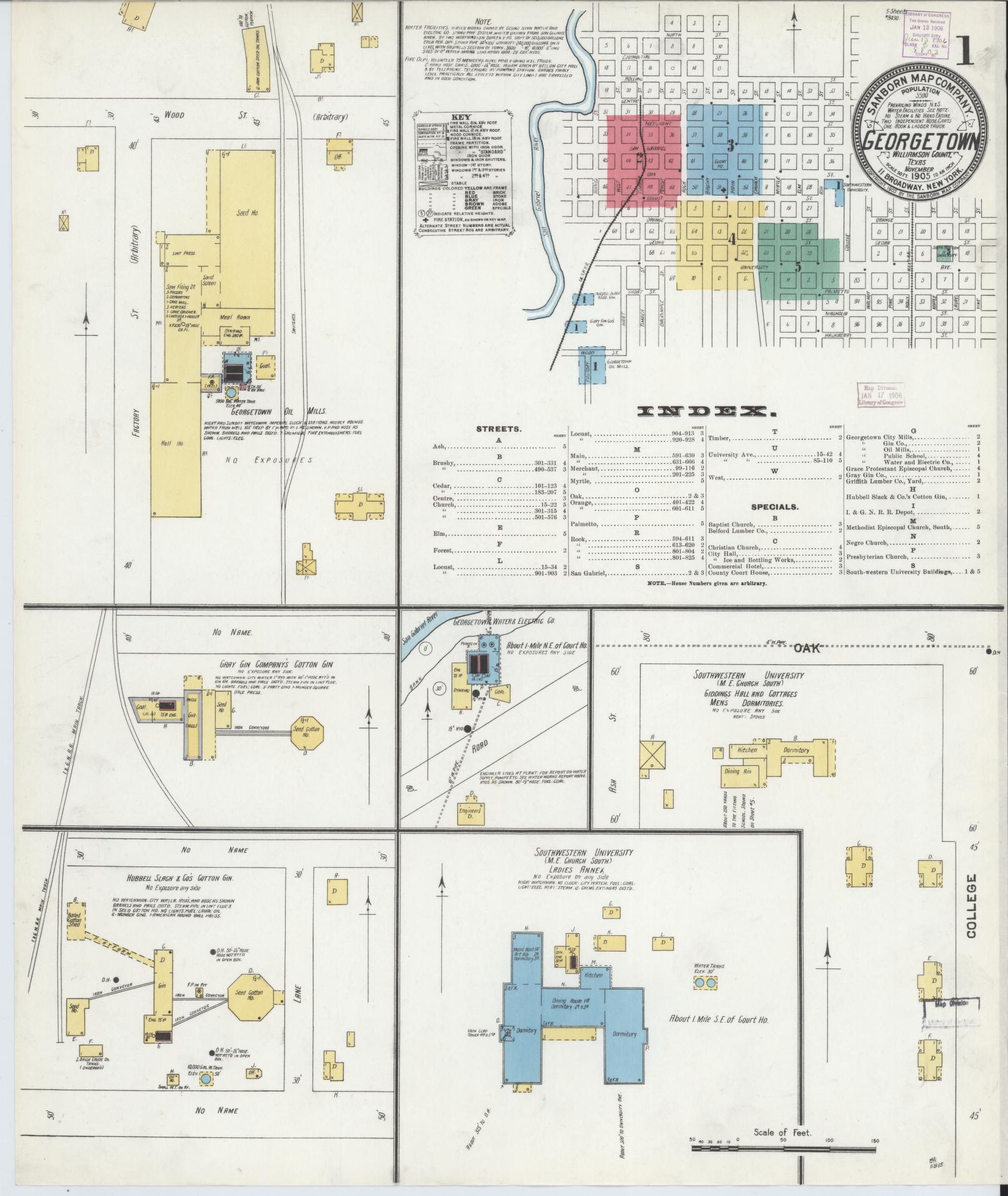 Sanborn Fire Insurance Map from Georgetown, Williamson County, Texas (1905), Sheet #0001 - Complete Map Set gallery image, historic Sanborn map, vintage wall art, Texas Texas