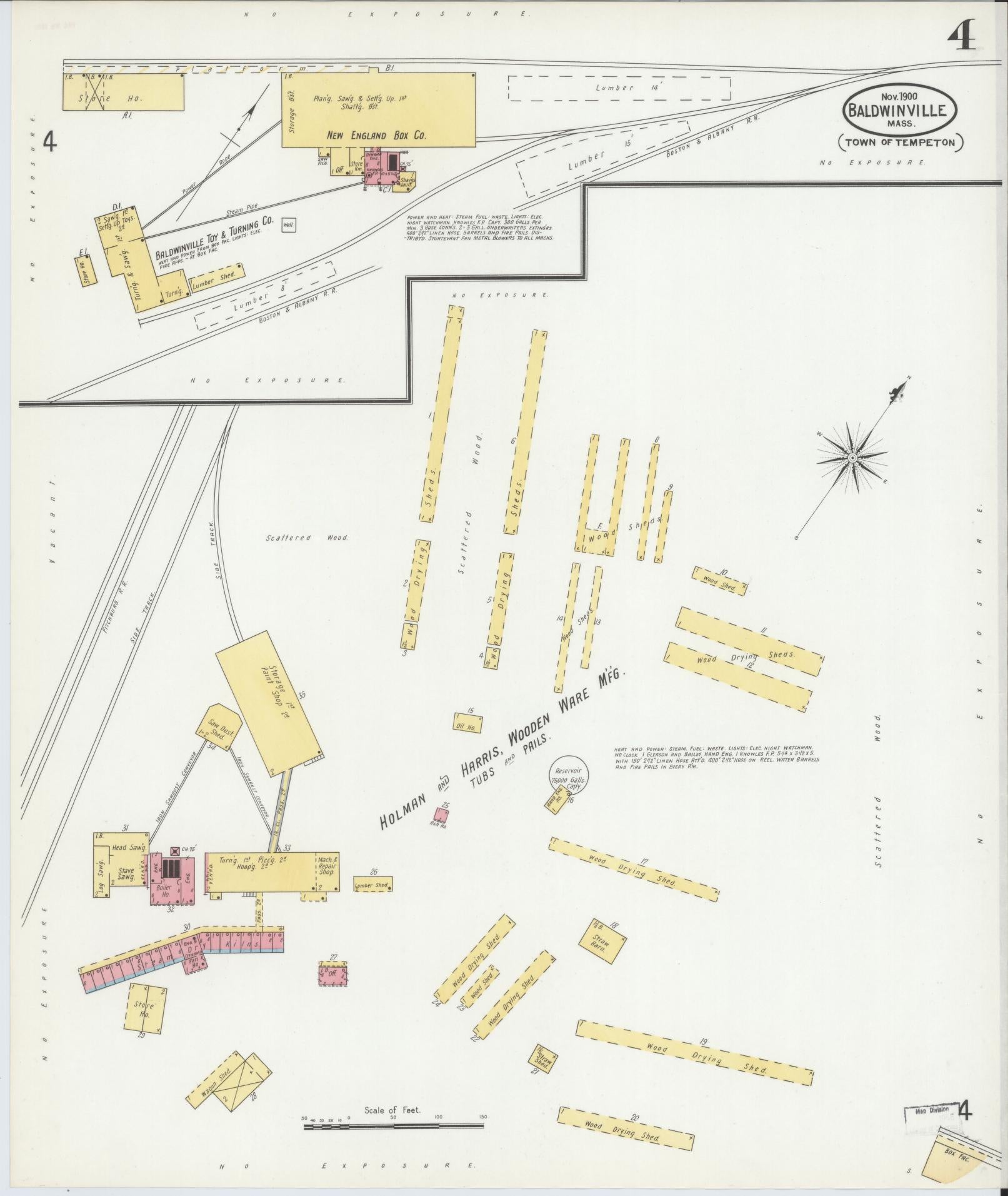 Sanborn Fire Insurance Map from Baldwinville, Worcester County, Massachusetts (1900), Sheet #0004 - Complete Map Set gallery image, historic Sanborn map, vintage wall art, Massachusetts Massachusetts