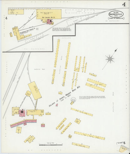Sanborn Fire Insurance Map from Baldwinville, Worcester County, Massachusetts (1900), Sheet #0004 - Complete Map Set gallery image, historic Sanborn map, vintage wall art, Massachusetts Massachusetts