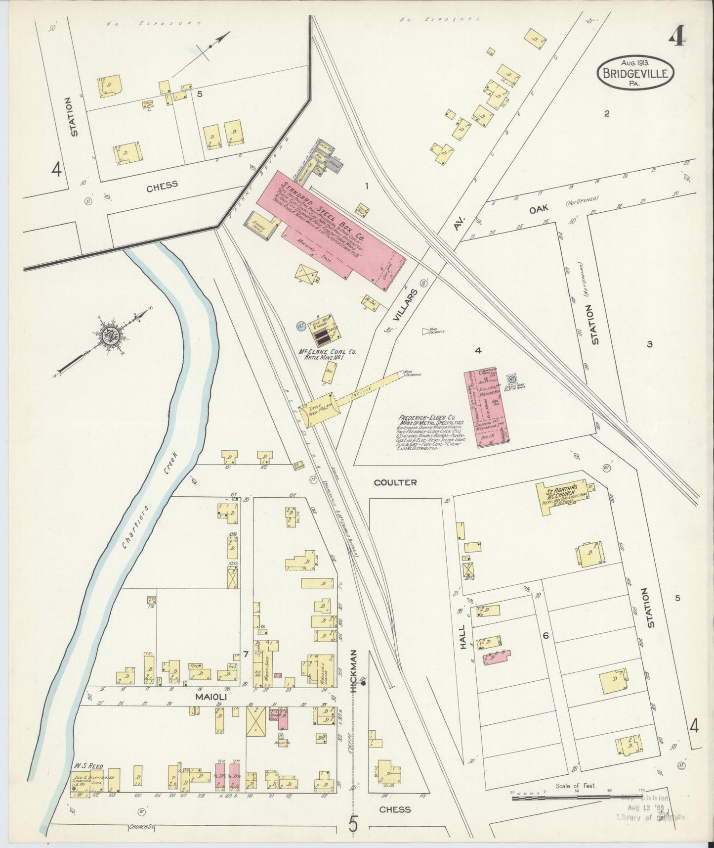 Sanborn Fire Insurance Map from Bridgeville, Allegheny County, Pennsylvania (1913), Sheet #0004 - Historic Sanborn Fire Insurance Map Print, vintage old map wall art, antique decor, genealogy gift, Pennsylvania Pennsylvania map
