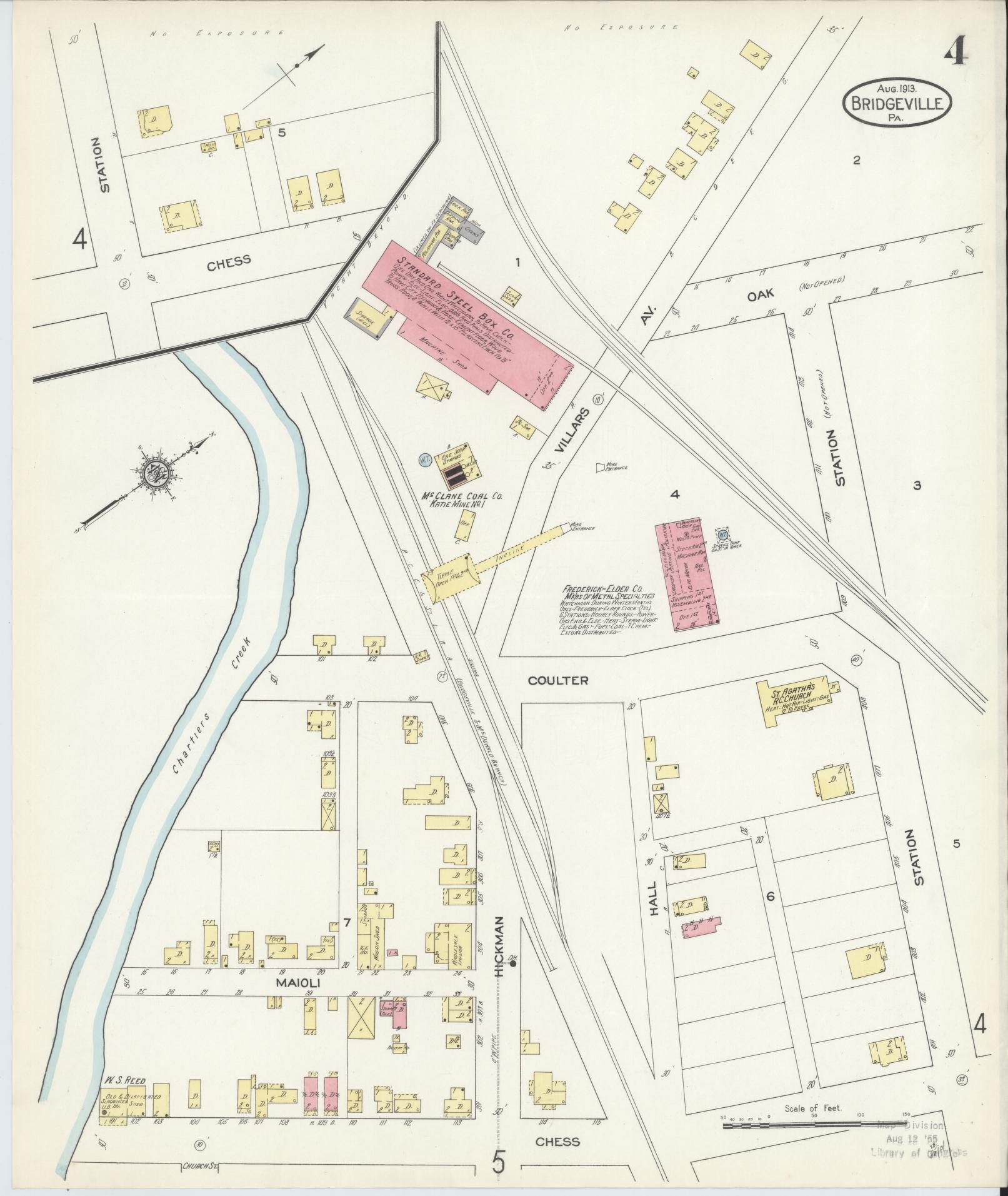 Sanborn Fire Insurance Map from Bridgeville, Allegheny County, Pennsylvania (1913), Sheet #0004 - Historic Sanborn Fire Insurance Map Print, vintage old map wall art, antique decor, genealogy gift, Pennsylvania Pennsylvania map