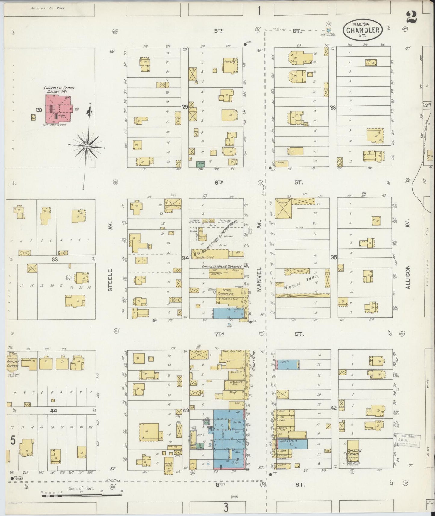 Sanborn Fire Insurance Map from Chandler, Lincoln County, Oklahoma (1904), Sheet #0002 - Complete Map Set gallery image, historic Sanborn map, vintage wall art, Oklahoma Oklahoma