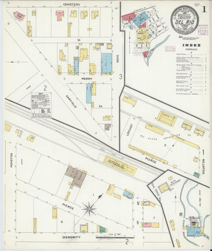 Sanborn Fire Insurance Map from Del Rio, Val Verde County, Texas (1905), Sheet #0001 - Historic Sanborn Fire Insurance Map Print, vintage old map wall art, antique decor, genealogy gift, Texas Texas map