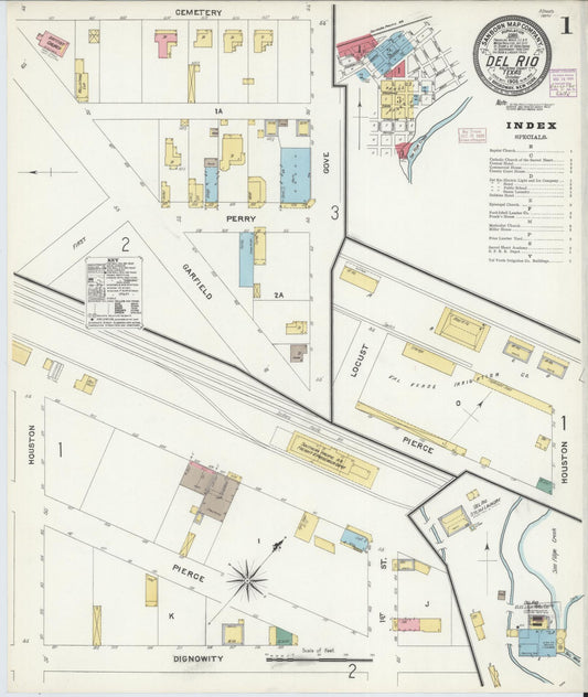 Sanborn Fire Insurance Map from Del Rio, Val Verde County, Texas (1905), Sheet #0001 - Historic Sanborn Fire Insurance Map Print, vintage old map wall art, antique decor, genealogy gift, Texas Texas map
