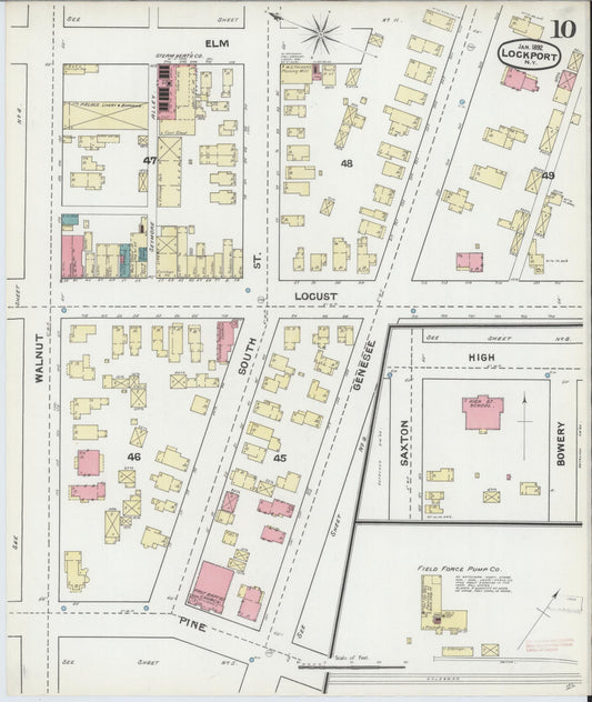 Sanborn Fire Insurance Map from Lockport, Niagara County, New York (1892), Sheet #0010 - Historic Sanborn Fire Insurance Map Print, vintage old map wall art, antique decor, genealogy gift, New York New York map