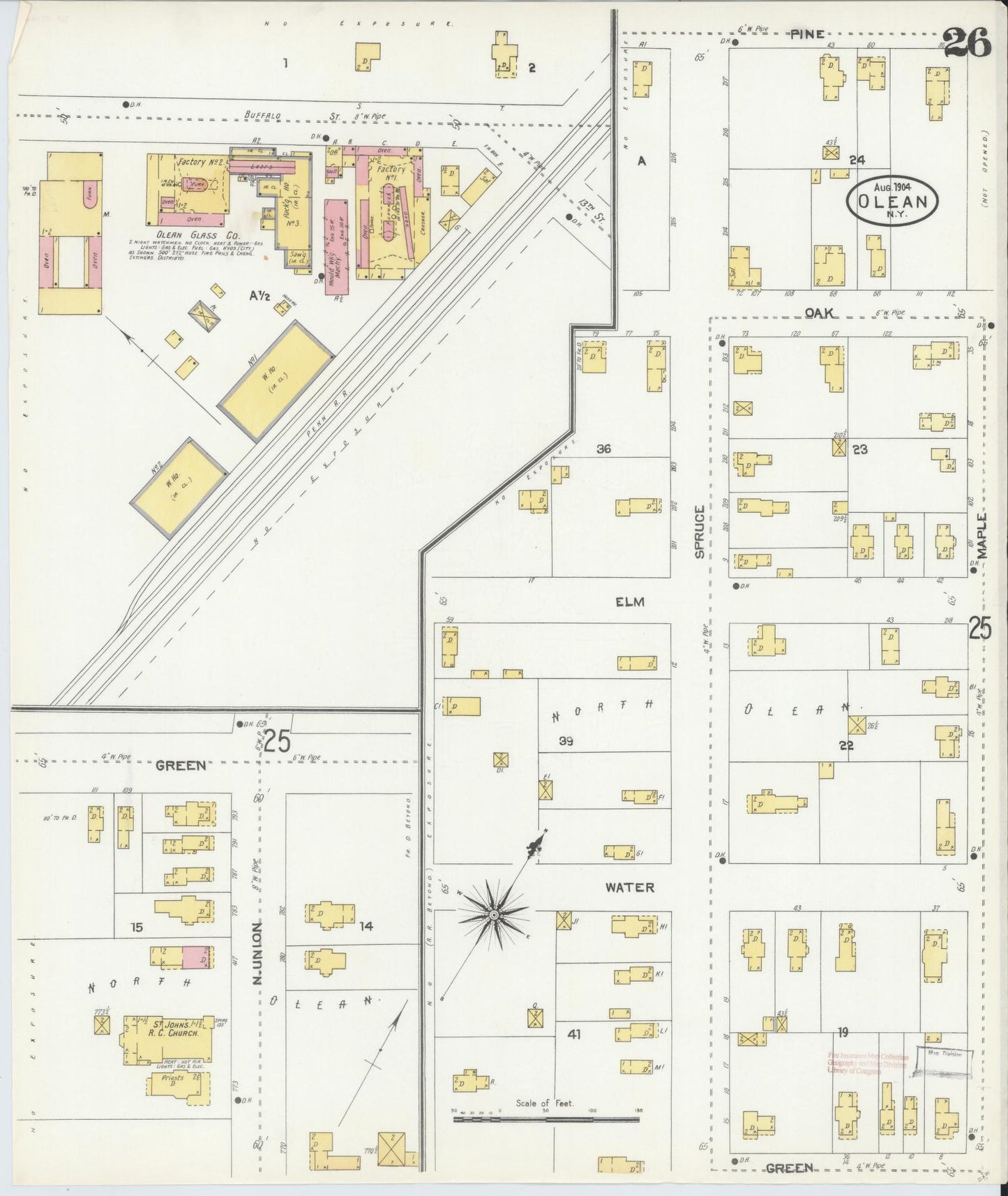 Sanborn Fire Insurance Map from Olean, Cattaraugus County, New York (1904), Sheet #0026 - Complete Map Set gallery image, historic Sanborn map, vintage wall art, New York New York