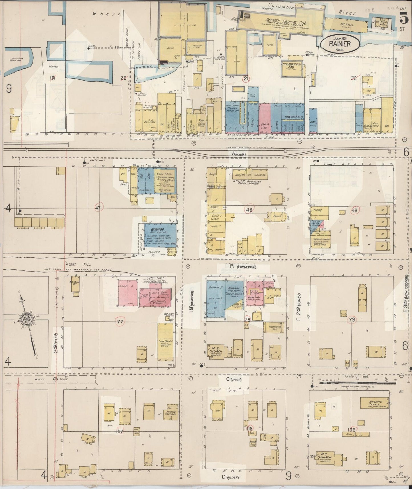 Sanborn Fire Insurance Map from Rainier, Columbia County, Oregon (1931), Sheet #0005 - Complete Map Set gallery image, historic Sanborn map, vintage wall art, Oregon Oregon