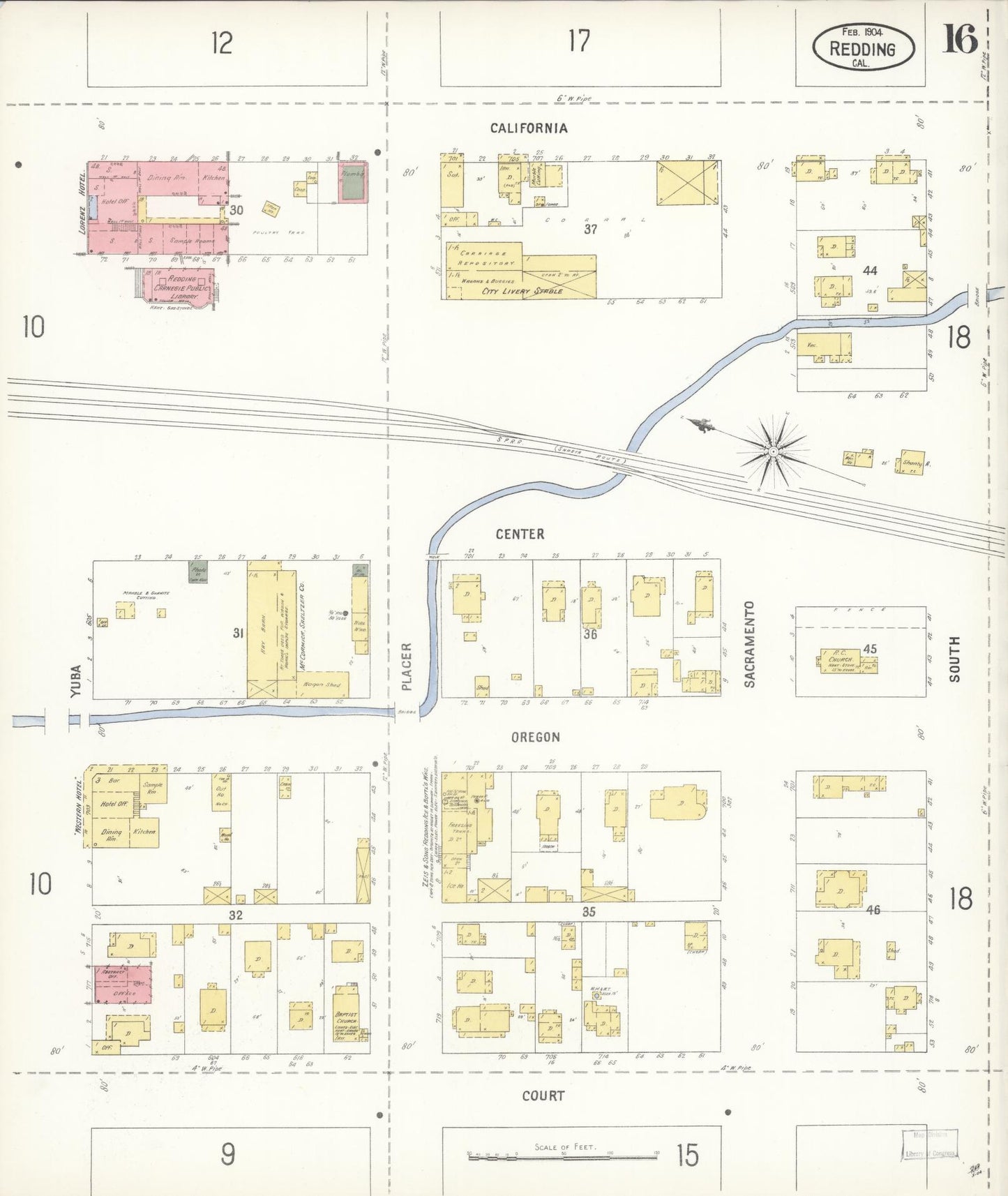 Sanborn Fire Insurance Map from Redding, Shasta County, California (1904), Sheet #0016 - Complete Map Set gallery image, historic Sanborn map, vintage wall art, California California