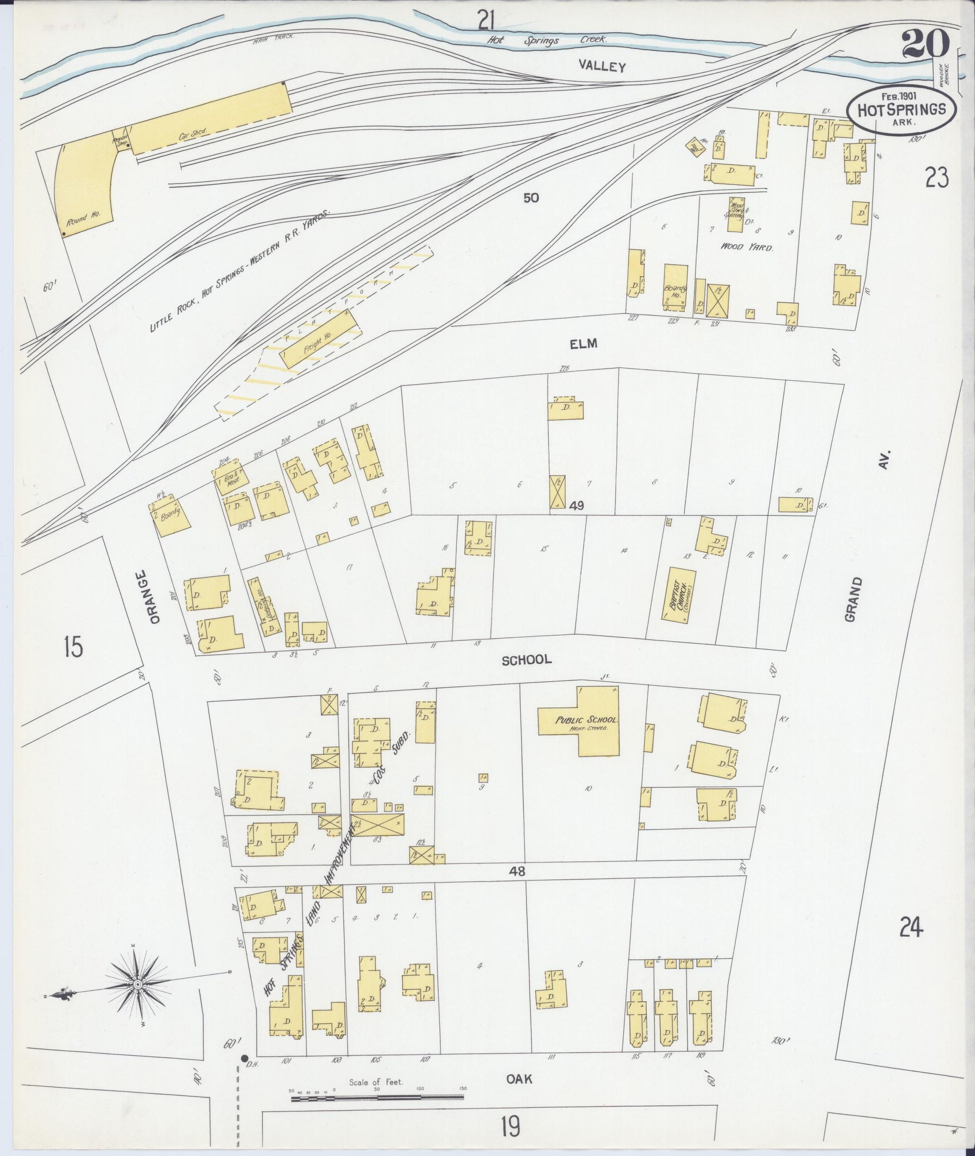 Sanborn Fire Insurance Map from Hot Springs, Garland County, Arkansas (1901), Sheet #0020 - Complete Map Set gallery image, historic Sanborn map, vintage wall art, Arkansas Arkansas