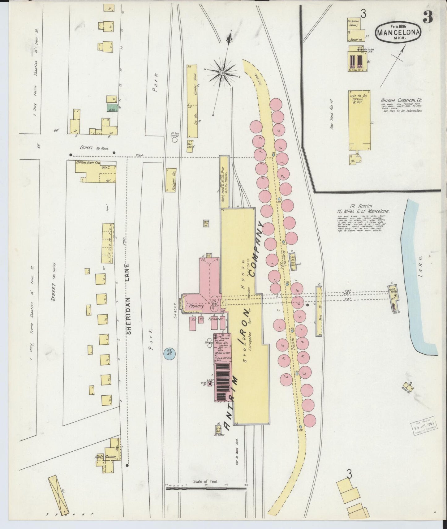 Sanborn Fire Insurance Map from Mancelona, Antrim County, Michigan (1896), Sheet #0003 - Complete Map Set gallery image, historic Sanborn map, vintage wall art, Michigan Michigan