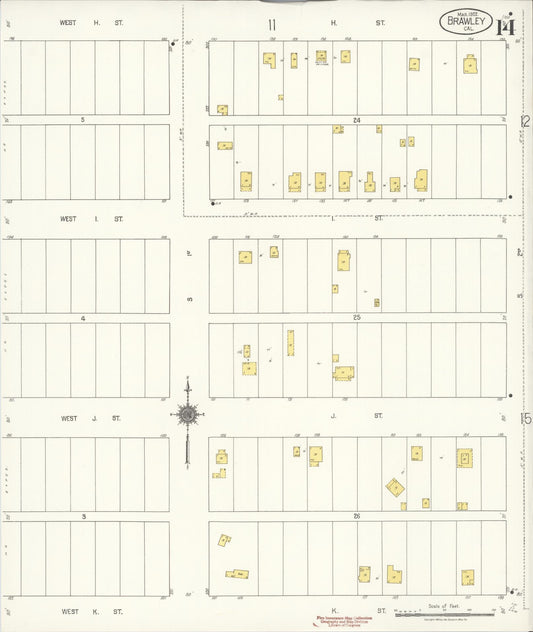 Sanborn Fire Insurance Map from Brawley, Imperial County, California (1922), Sheet #0014 - Historic Sanborn Fire Insurance Map Print, vintage old map wall art, antique decor, genealogy gift, California California map