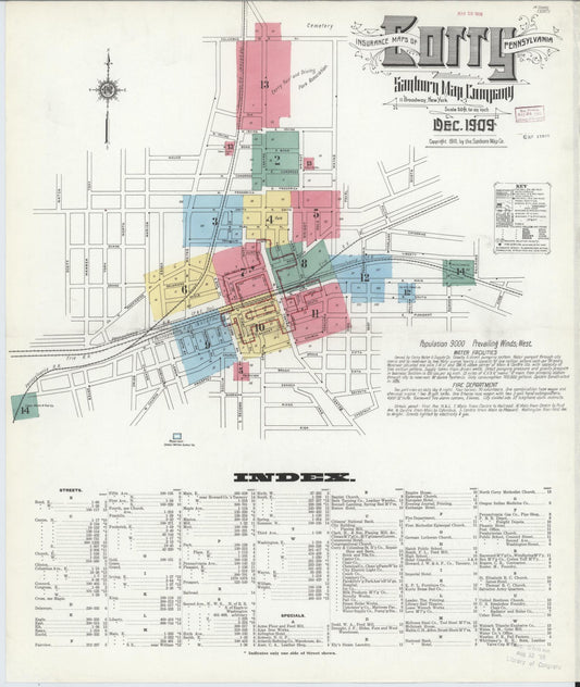 Sanborn Fire Insurance Map from Corry, Erie County, Pennsylvania (1909), Sheet #0001 - Historic Sanborn Fire Insurance Map Print, vintage old map wall art, antique decor, genealogy gift, Pennsylvania Pennsylvania map