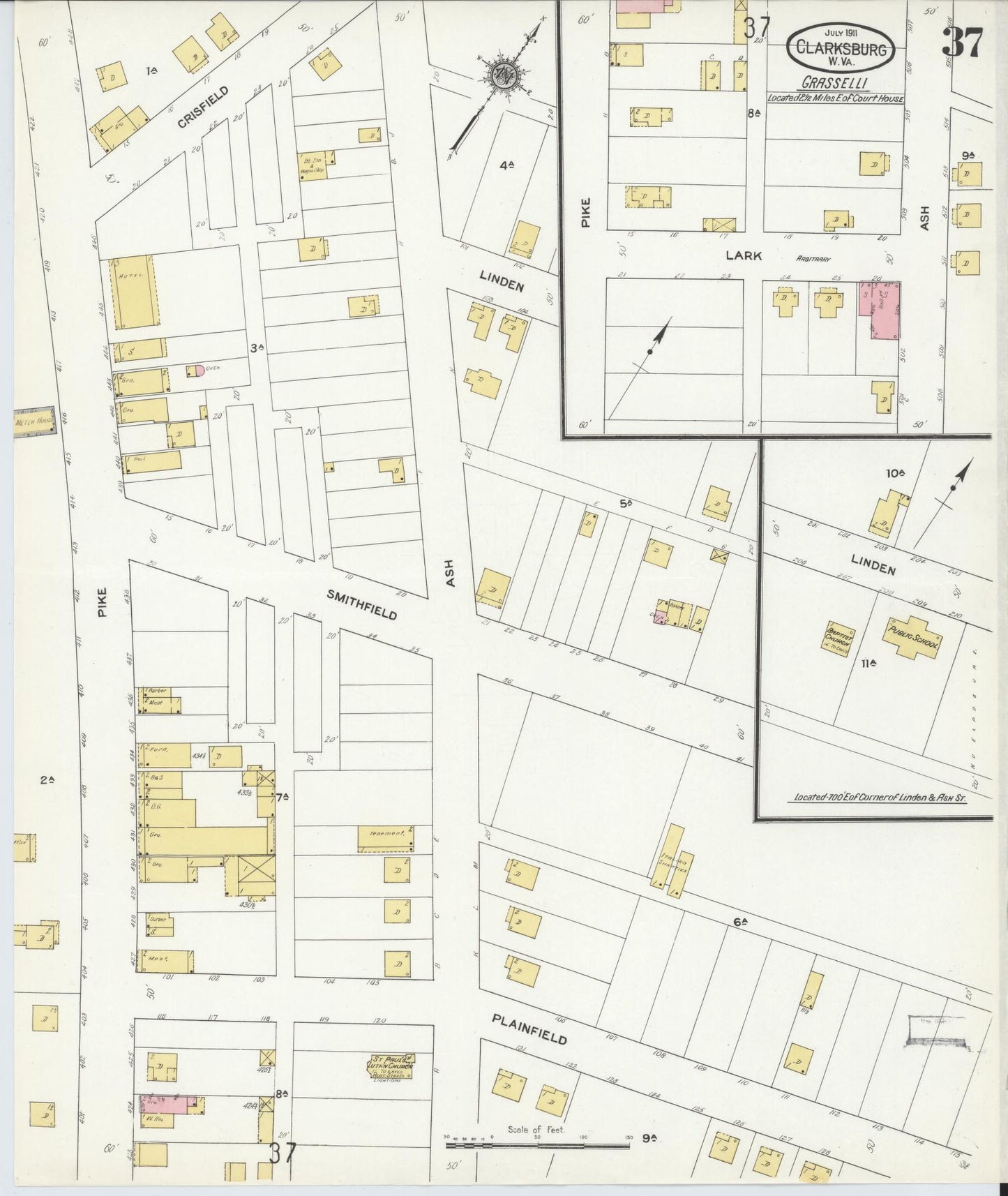 Sanborn Fire Insurance Map from Clarksburg, Harrison County, West Virginia (1911), Sheet #0037 - Complete Map Set gallery image, historic Sanborn map, vintage wall art, West Virginia West Virginia