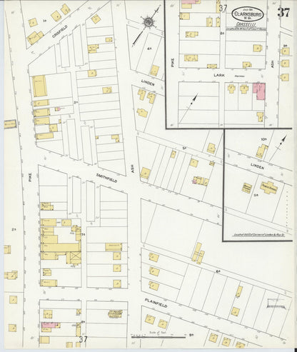 Sanborn Fire Insurance Map from Clarksburg, Harrison County, West Virginia (1911), Sheet #0037 - Complete Map Set gallery image, historic Sanborn map, vintage wall art, West Virginia West Virginia