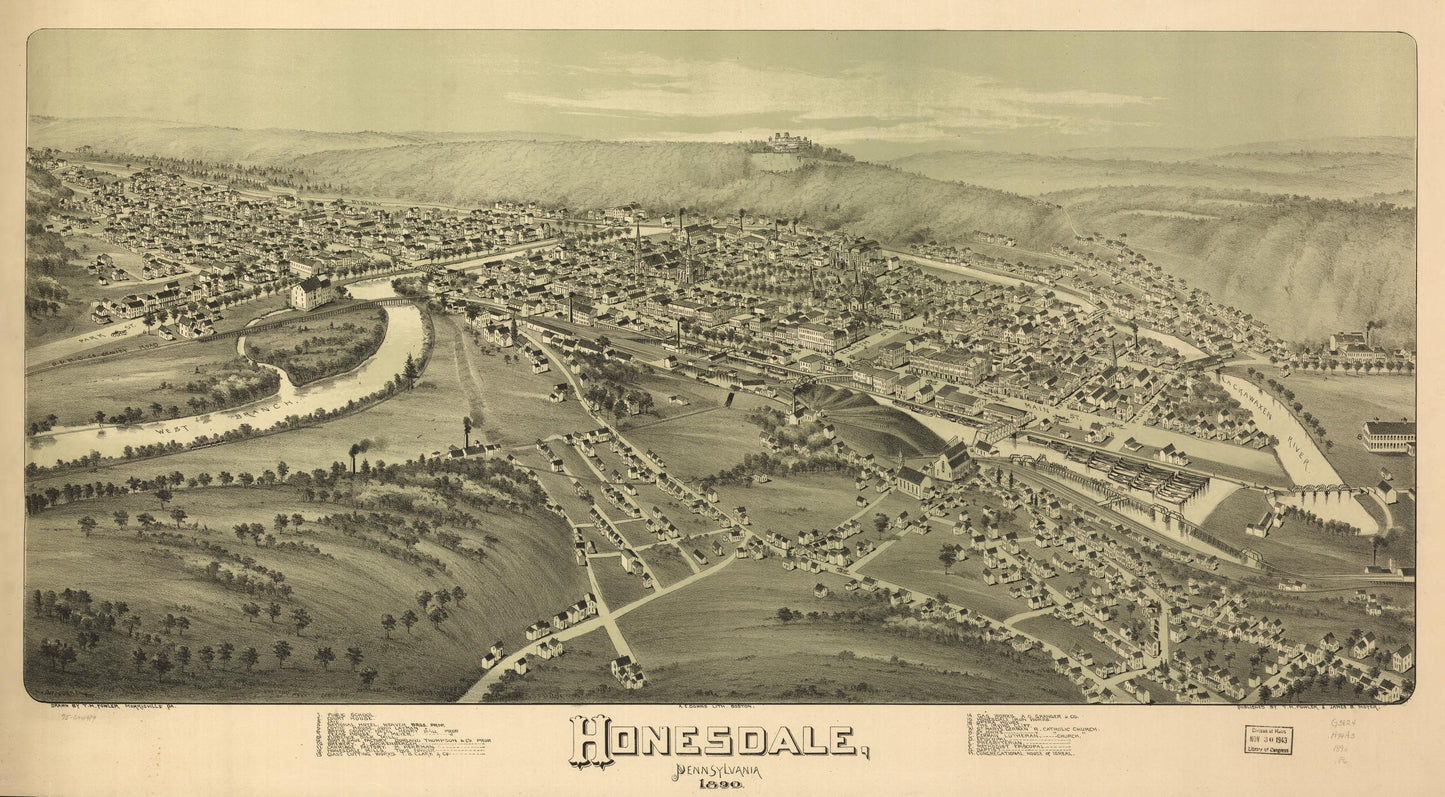 Honesdale, Pennsylvania 1890. (1890) – Historic Bird’s-Eye View Panorama Print