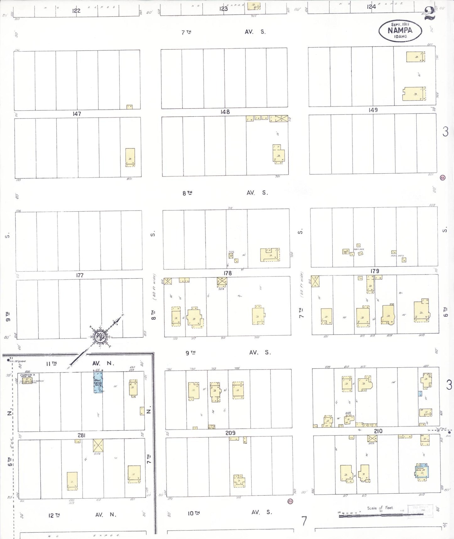 Sanborn Fire Insurance Map from Nampa, Canyon County, Idaho (1911), Sheet #0002 - Historic Sanborn Fire Insurance Map Print, vintage old map wall art, antique decor, genealogy gift, Idaho Idaho map