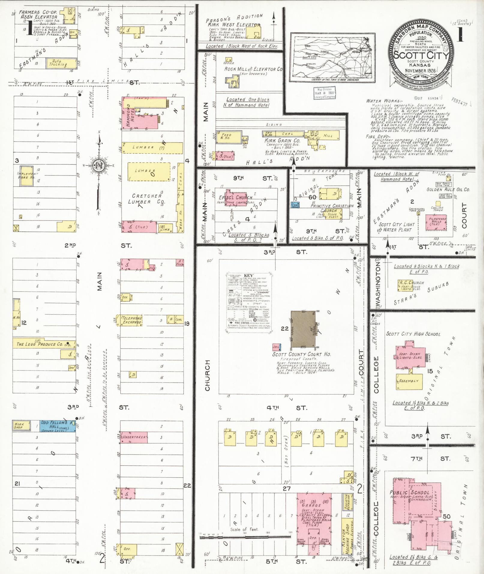 Sanborn Fire Insurance Map from Scott City, Scott County, Kansas (1926), Sheet #0001 - Complete Map Set gallery image, historic Sanborn map, vintage wall art, Kansas Kansas