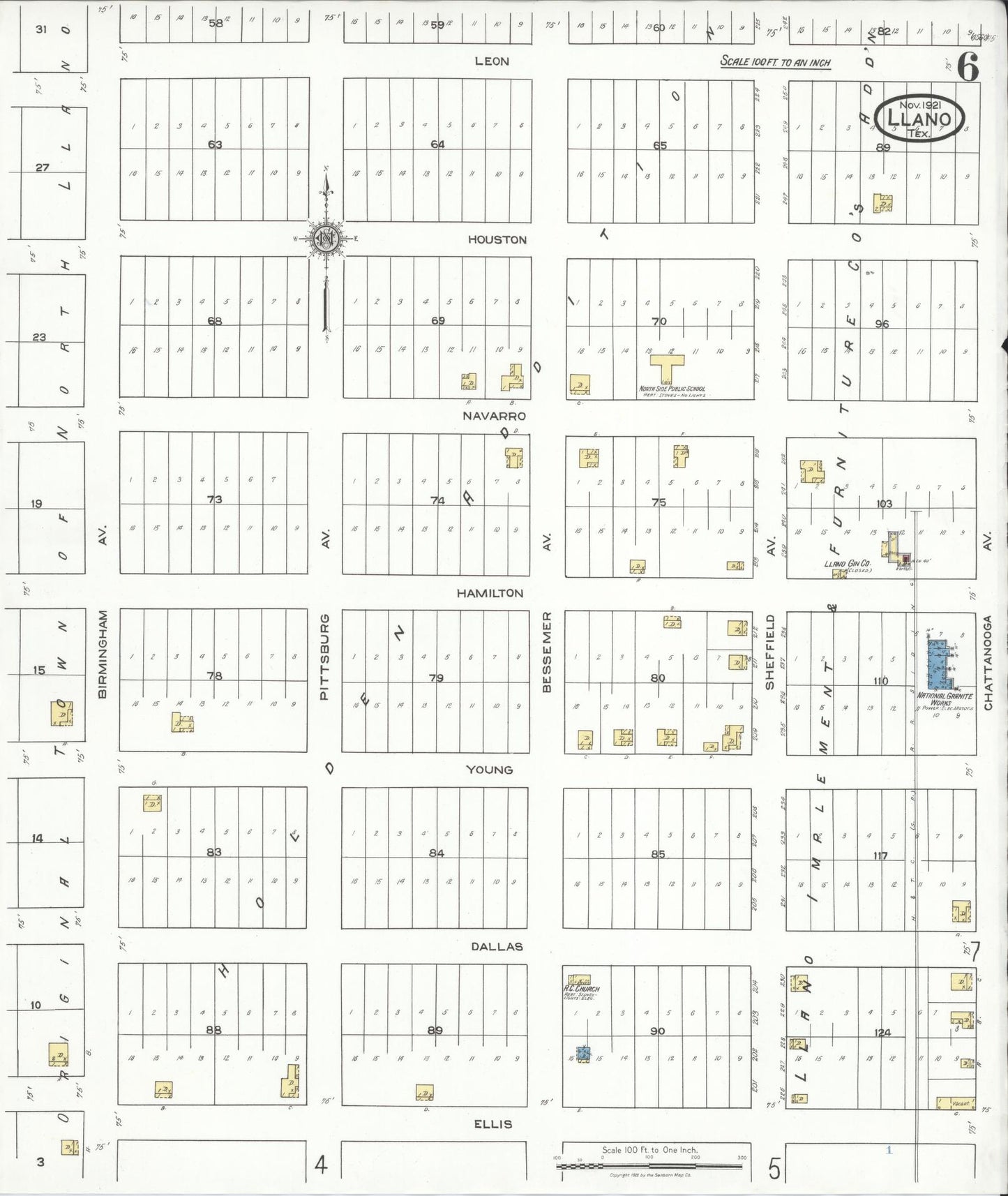 Sanborn Fire Insurance Map from Llano, Llano County, Texas (1921), Sheet #0006 - Historic Sanborn Fire Insurance Map Print, vintage old map wall art, antique decor, genealogy gift, Texas Texas map