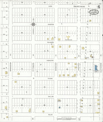 Sanborn Fire Insurance Map from Llano, Llano County, Texas (1921), Sheet #0006 - Historic Sanborn Fire Insurance Map Print, vintage old map wall art, antique decor, genealogy gift, Texas Texas map