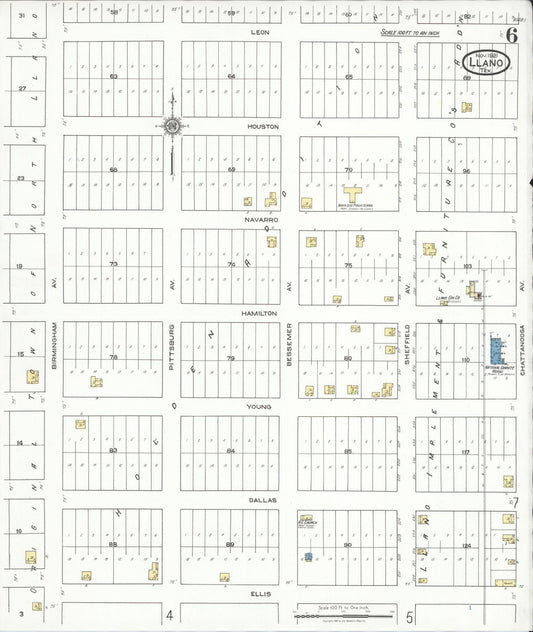 Sanborn Fire Insurance Map from Llano, Llano County, Texas (1921), Sheet #0006 - Historic Sanborn Fire Insurance Map Print, vintage old map wall art, antique decor, genealogy gift, Texas Texas map