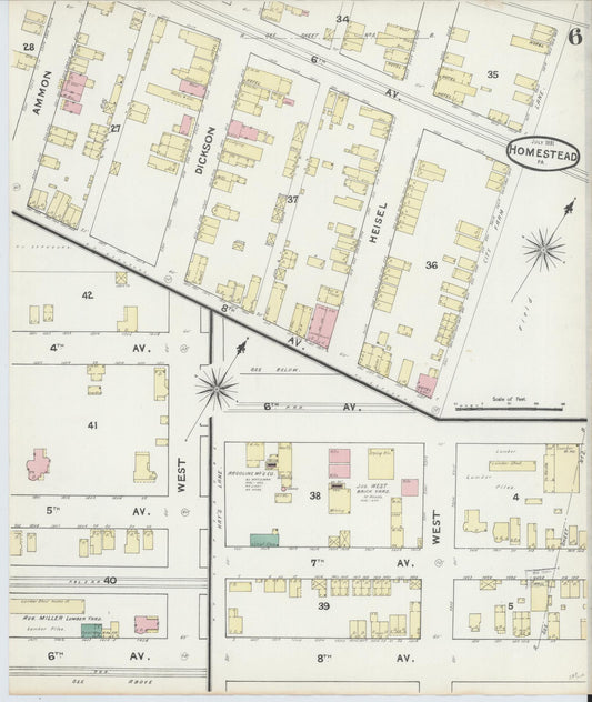 Sanborn Fire Insurance Map from Homestead, Allegheny County, Pennsylvania (1891), Sheet #0006 - Historic Sanborn Fire Insurance Map Print, vintage old map wall art, antique decor, genealogy gift, Pennsylvania Pennsylvania map