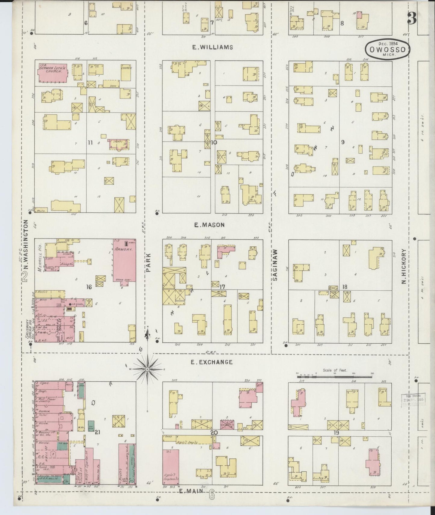 Sanborn Fire Insurance Map from Owosso, Shiawassee County, Michigan (1894), Sheet #0003 - Complete Map Set gallery image, historic Sanborn map, vintage wall art, Michigan Michigan