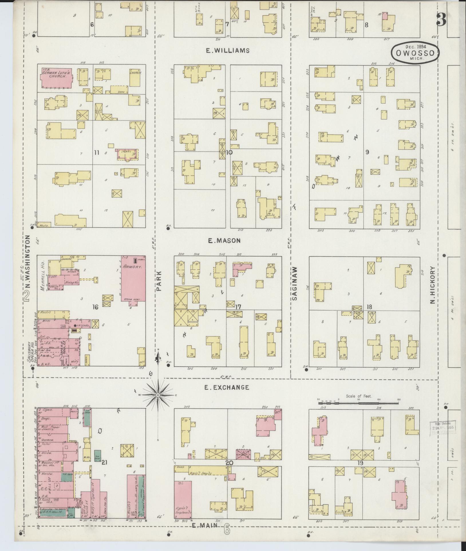 Sanborn Fire Insurance Map from Owosso, Shiawassee County, Michigan (1894), Sheet #0003 - Complete Map Set gallery image, historic Sanborn map, vintage wall art, Michigan Michigan