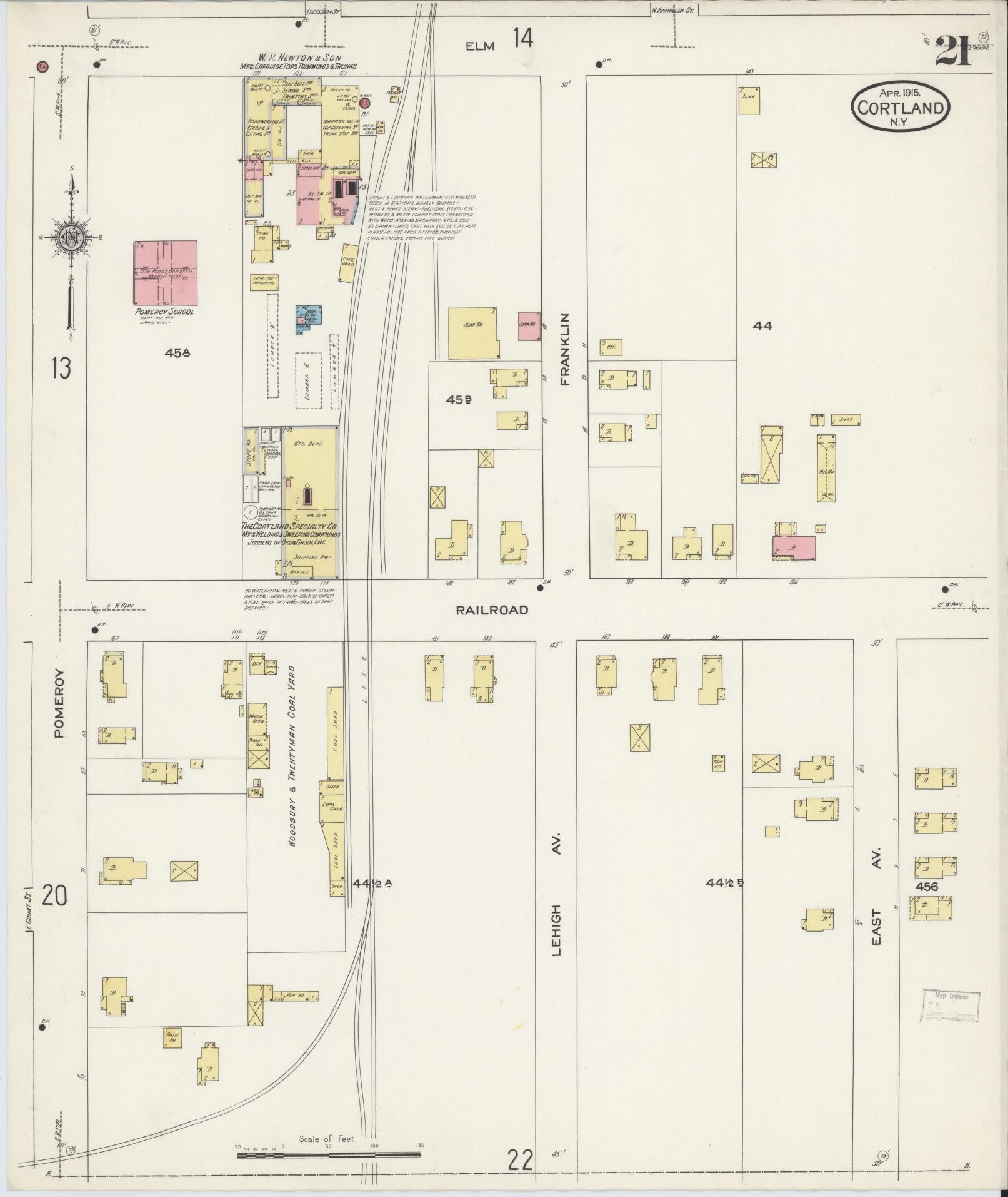 Sanborn Fire Insurance Map from Cortland, Cortland County, New York (1915), Sheet #0021 - Historic Sanborn Fire Insurance Map Print, vintage old map wall art, antique decor, genealogy gift, New York New York map