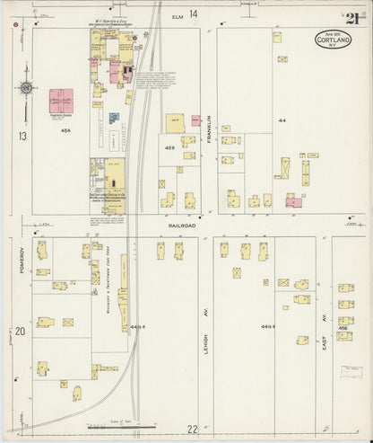 Sanborn Fire Insurance Map from Cortland, Cortland County, New York (1915), Sheet #0021 - Historic Sanborn Fire Insurance Map Print, vintage old map wall art, antique decor, genealogy gift, New York New York map
