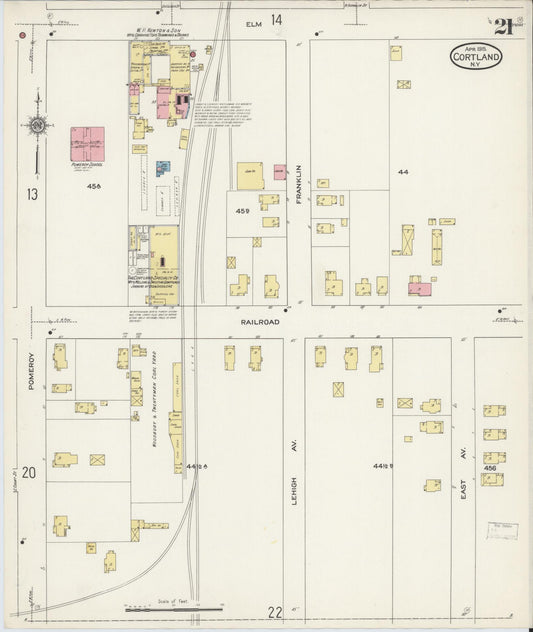 Sanborn Fire Insurance Map from Cortland, Cortland County, New York (1915), Sheet #0021 - Historic Sanborn Fire Insurance Map Print, vintage old map wall art, antique decor, genealogy gift, New York New York map