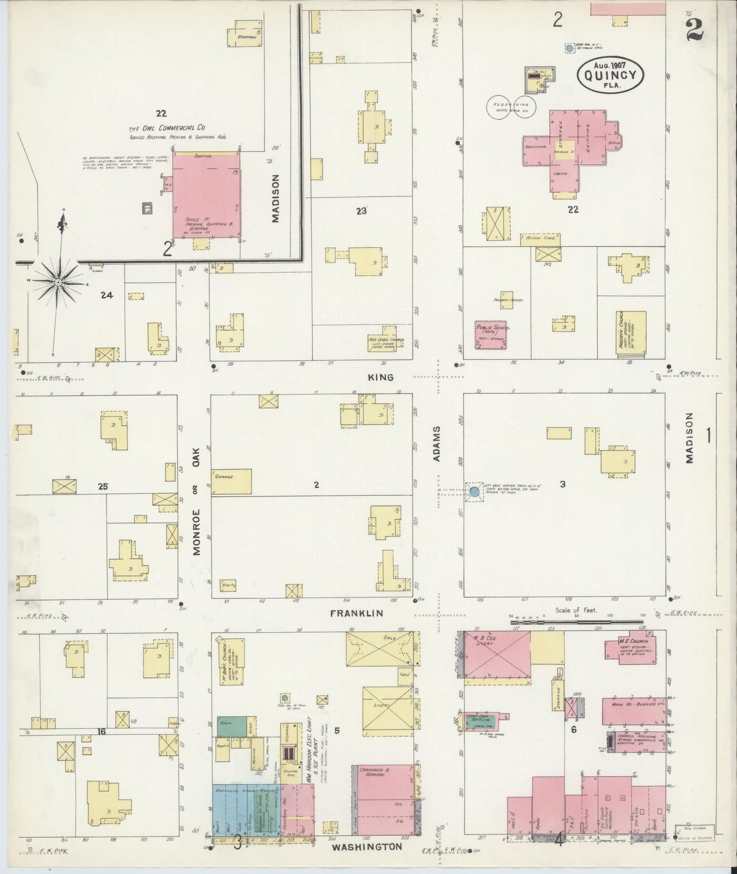 Sanborn Fire Insurance Map from Quincy, Gadsden County, Florida (1907), Sheet #0002 - Complete Map Set gallery image, historic Sanborn map, vintage wall art, Florida Florida