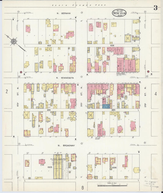 Sanborn Fire Insurance Map from New Ulm, Brown County, Minnesota (1913), Sheet #0003 - Historic Sanborn Fire Insurance Map Print, vintage old map wall art, antique decor, genealogy gift, Minnesota Minnesota map