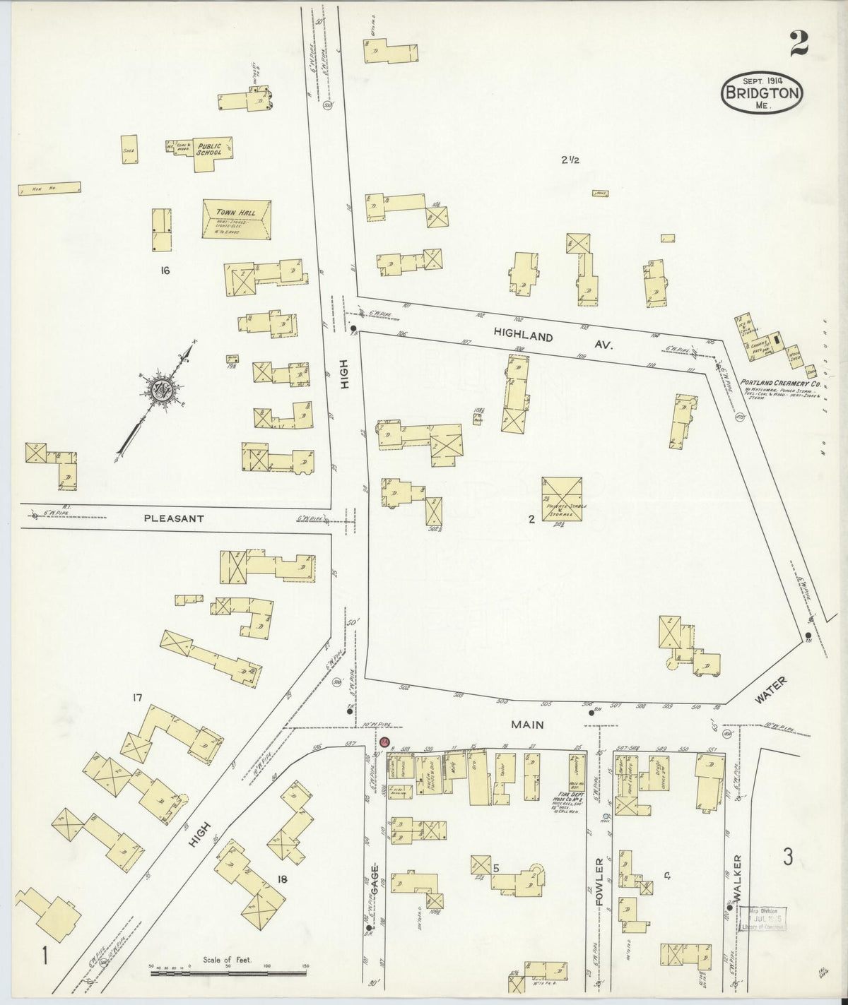 Sanborn Fire Insurance Map from Bridgton, Cumberland County, Maine (1914), Sheet #0002 - Historic Sanborn Fire Insurance Map Print, vintage old map wall art, antique decor, genealogy gift, Maine Maine map