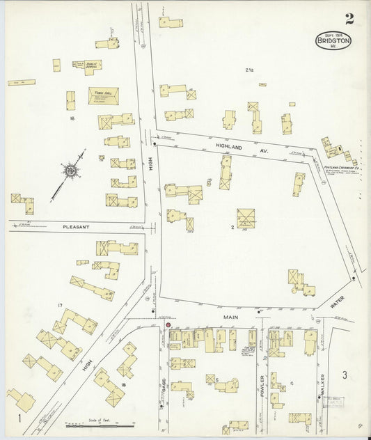 Sanborn Fire Insurance Map from Bridgton, Cumberland County, Maine (1914), Sheet #0002 - Historic Sanborn Fire Insurance Map Print, vintage old map wall art, antique decor, genealogy gift, Maine Maine map