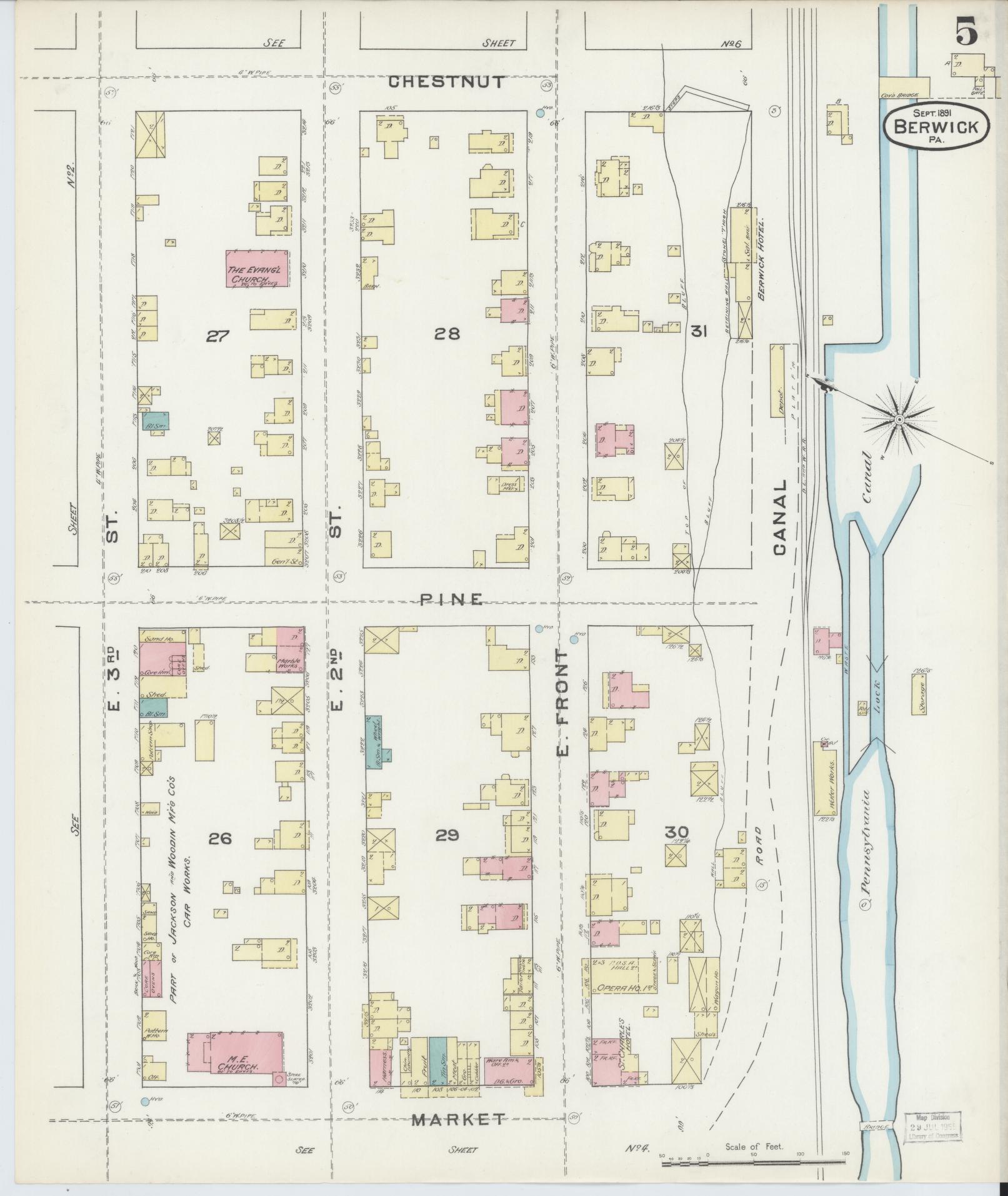 Sanborn Fire Insurance Map from Berwick, Columbia County, Pennsylvania (1891), Sheet #0005 - Historic Sanborn Fire Insurance Map Print, vintage old map wall art, antique decor, genealogy gift, Pennsylvania Pennsylvania map