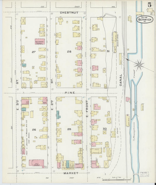 Sanborn Fire Insurance Map from Berwick, Columbia County, Pennsylvania (1891), Sheet #0005 - Historic Sanborn Fire Insurance Map Print, vintage old map wall art, antique decor, genealogy gift, Pennsylvania Pennsylvania map